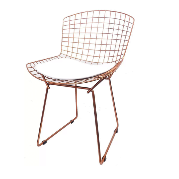 Cadeira Bertoia Aramado Rose Assento Branco