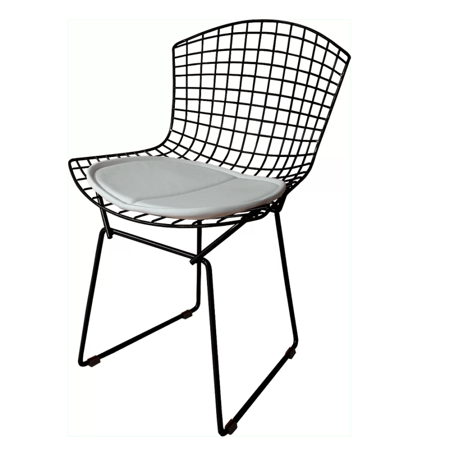 Cadeira Bertoia Aramado Preto Assento Branco