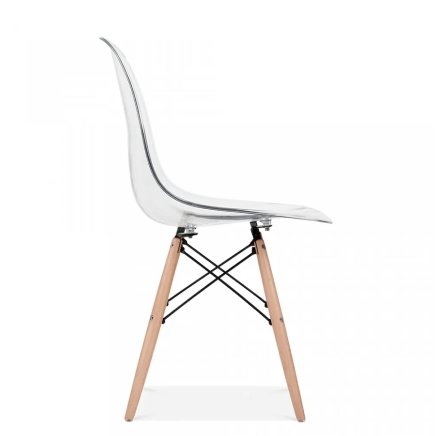 Cadeira Eiffel Eames Policarbonato Incolor Pé Madeira -1991
