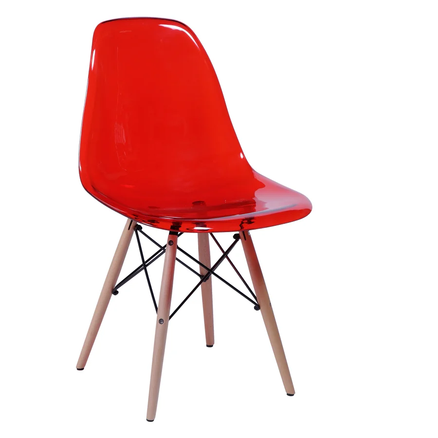 Cadeira Eiffel Eames Policarbonato Vermelho Pé Madeira -0