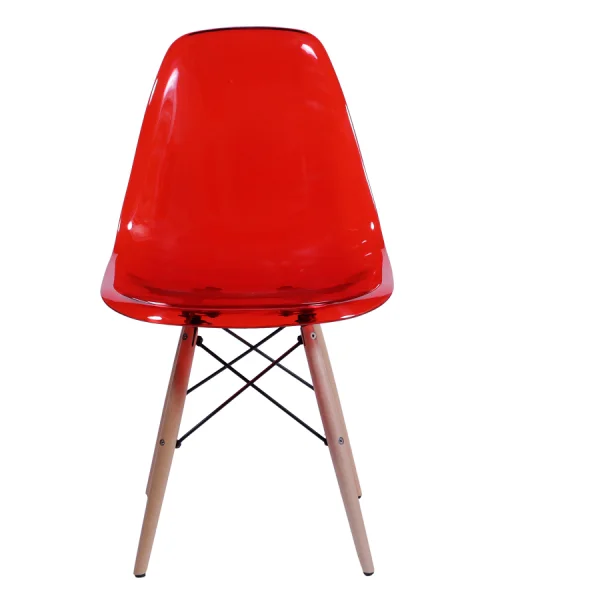 Cadeira Eiffel Eames Policarbonato Vermelho Pé Madeira -2028