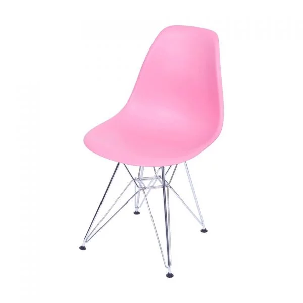 Cadeira Eiffel Eames Polipropileno Rosa Pé Cromado