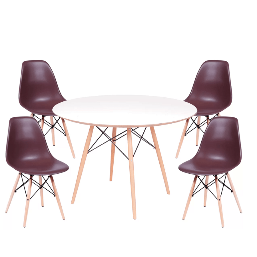 Conjunto Mesa Jantar Eames Eiffel 1,20cm + 4 Cadeiras Eames Eiffel Café-0