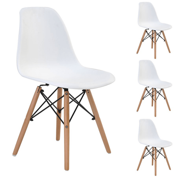Conjunto 4 Cadeiras Charles Eames Eiffel Wood Branca