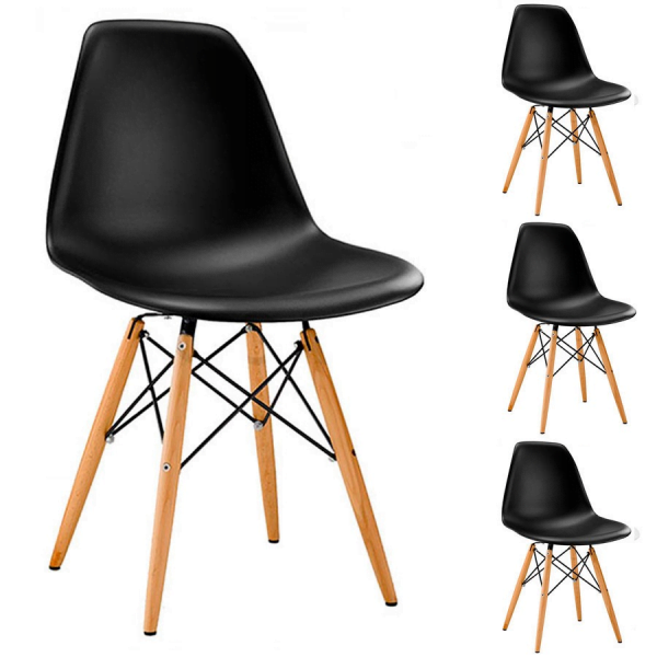 Conjunto 4 Cadeiras Charles Eames Eiffel Wood Preta