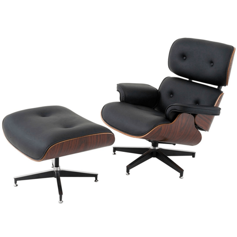 Poltrona Charles Eames Com Puff - Couro Natural Preta-0