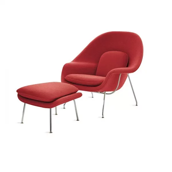 Poltrona Womb Chair com Puff Couríssimo Pé Cromado - Mz4 Design