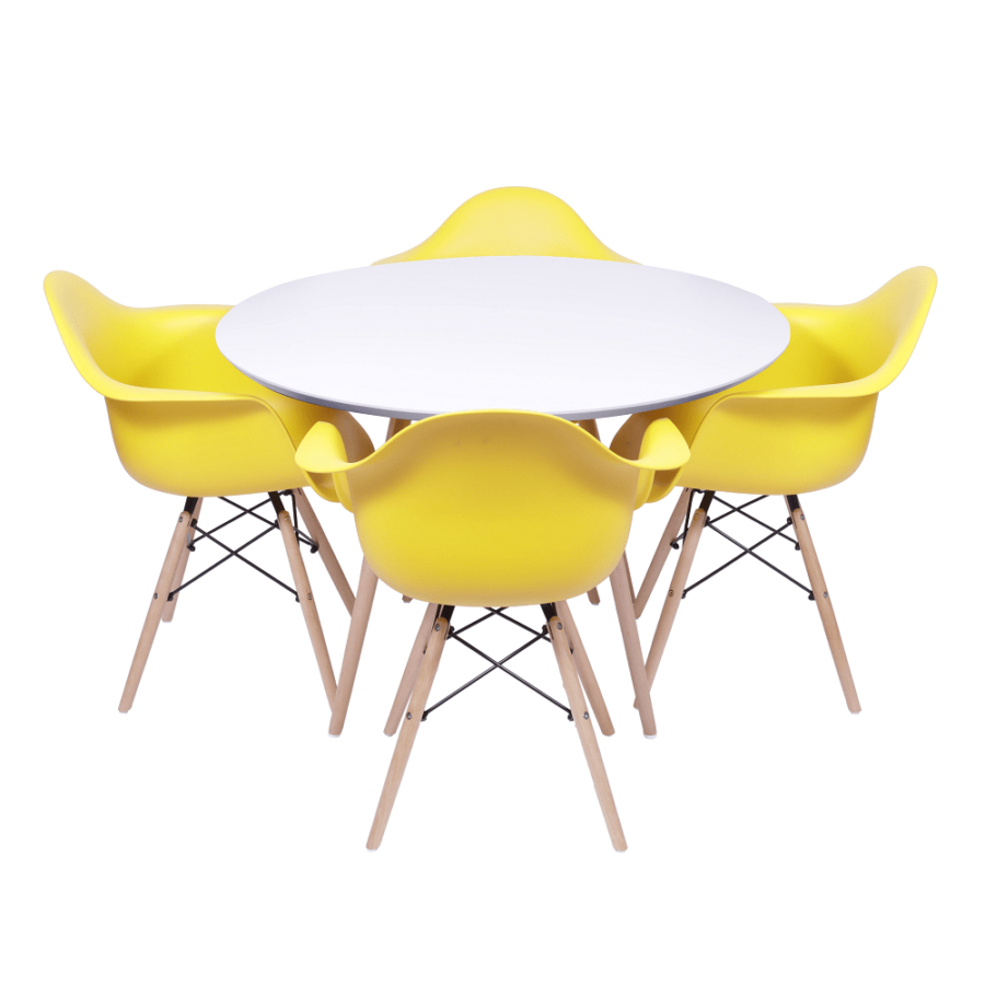 Conjunto Mesa Jantar Eames Eiffel 1,00cm Com 4 Cadeiras Eames com Braço Amarela-4528