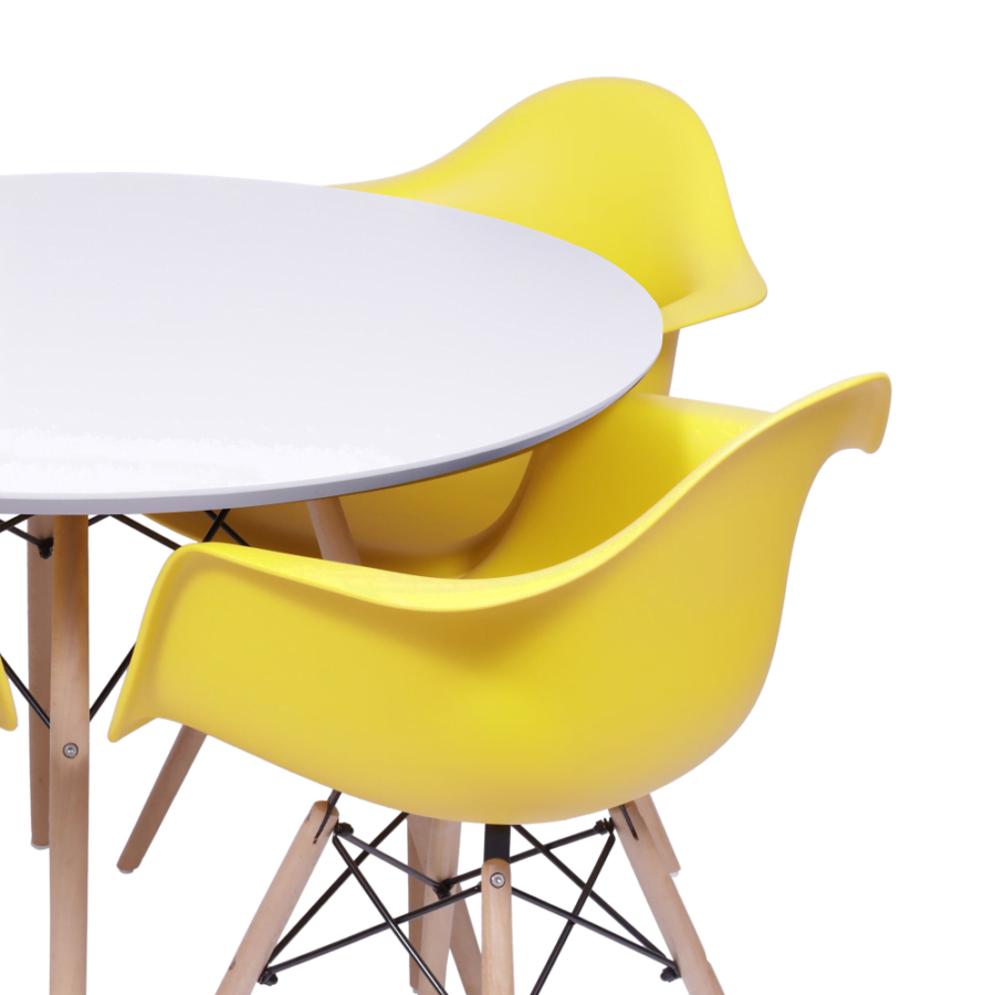 Conjunto Mesa Jantar Eames Eiffel 1,00cm Com 4 Cadeiras Eames com Braço Amarela-4529