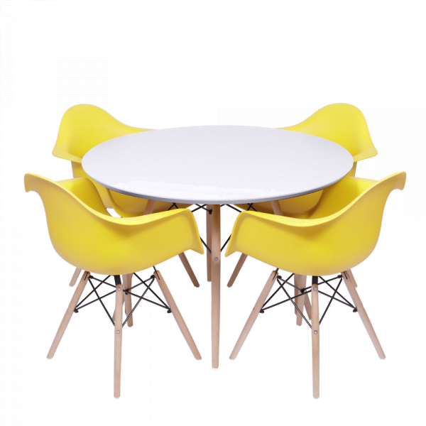 Conjunto Mesa Jantar Eames Eiffel 1,00cm Com 4 Cadeiras Eames com Braço Amarela-0