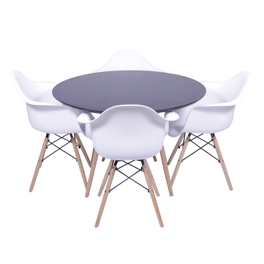 Conjunto Mesa Jantar Eames Eiffel 1,00cm Com 4 Cadeiras Eames Com Braço Branca-4533