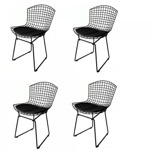 Kit 4 Cadeiras Bertoia Preta Com Assento Preto