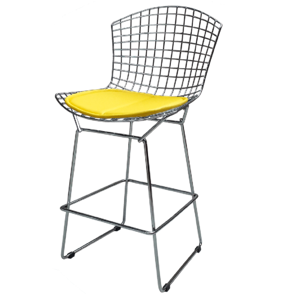 Banqueta Bertoia Inox Assento Amarelo