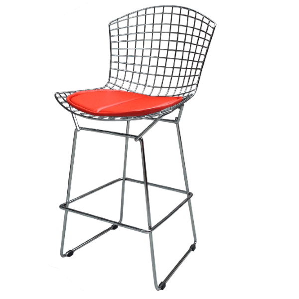 Banqueta Bertoia Inox Assento Vermelho