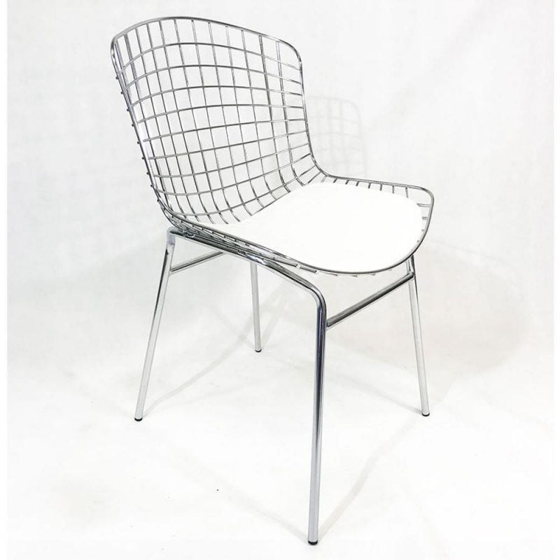 Cadeira Bertoia Tubular Cromada Assento Branco 1 Cadeira Bertoia Tubular Cromada