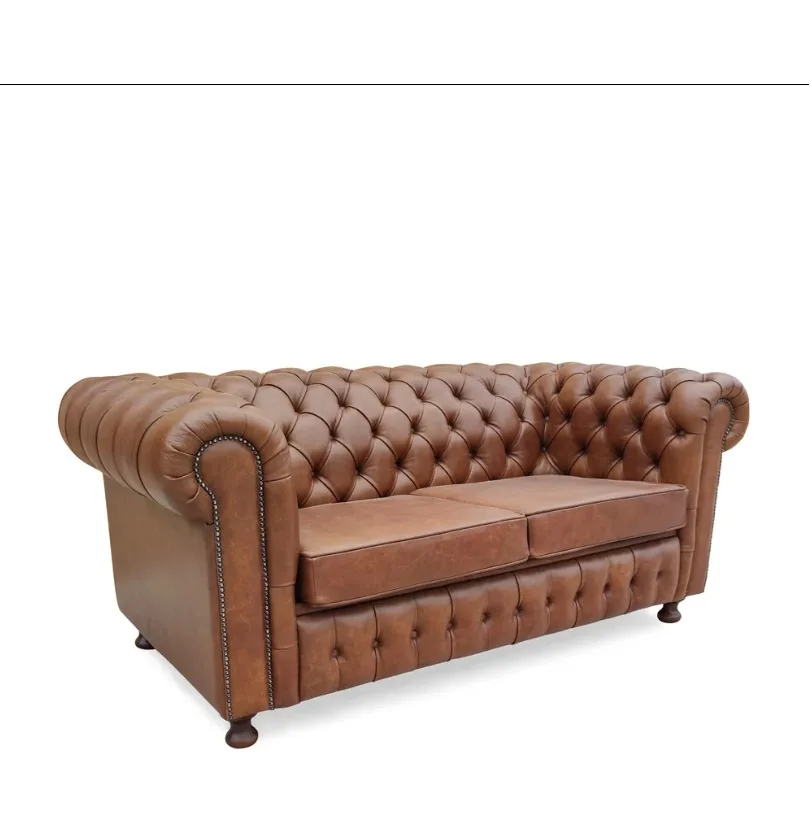 Sofá Chesterfield 180cm - Couro Natural