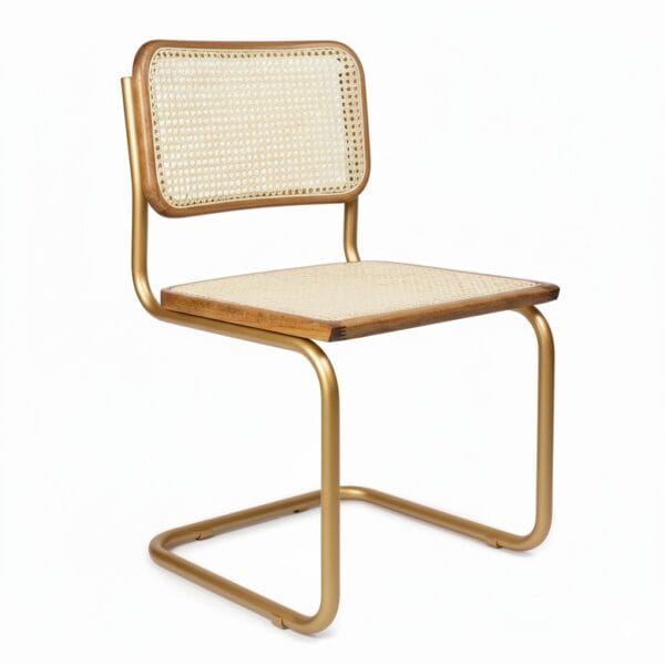 Cadeira Cesca Natural Sem Braço Pé Dourado